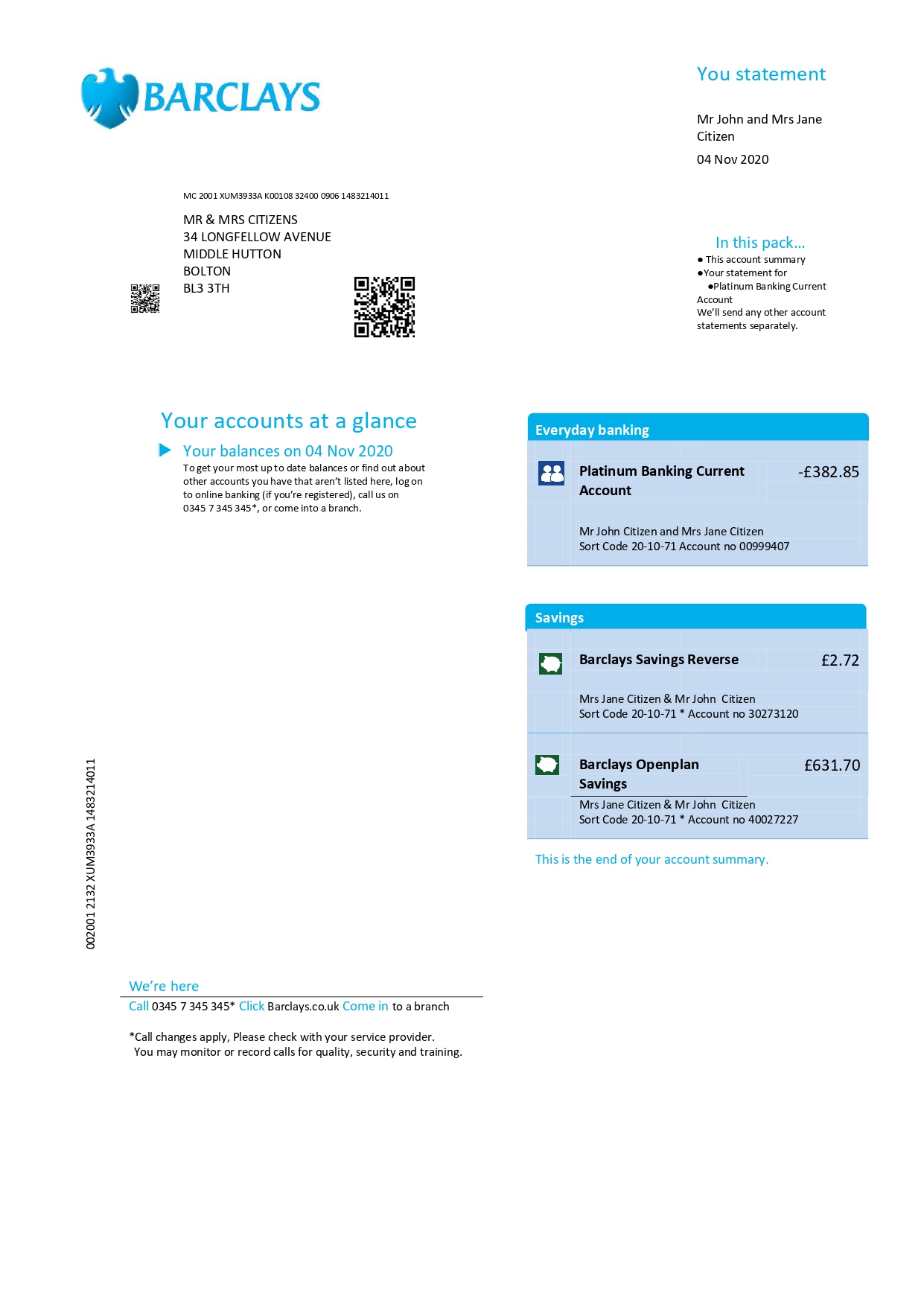 UK Barclays utility bill template in Word and PDF format